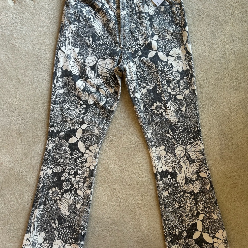 MOTHER Black and White Floral Women's Flare Jeans